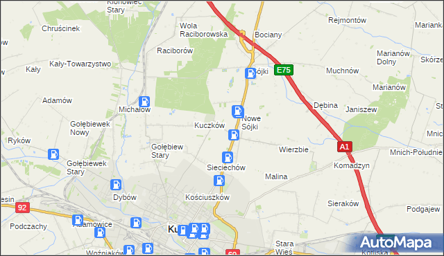 mapa Żurawieniec gmina Kutno, Żurawieniec gmina Kutno na mapie Targeo