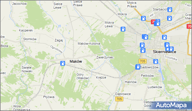 mapa Zwierzyniec gmina Maków, Zwierzyniec gmina Maków na mapie Targeo