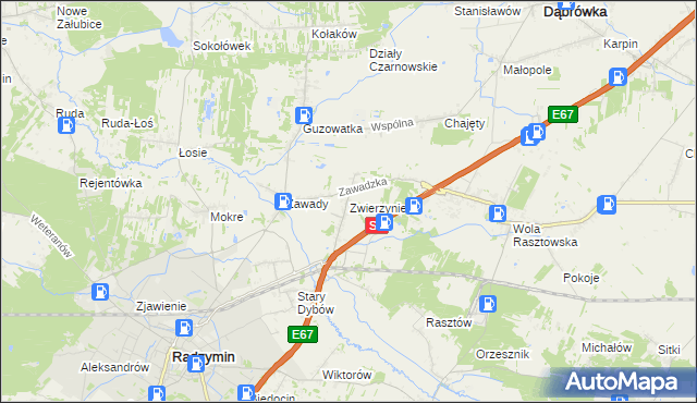 mapa Zwierzyniec gmina Radzymin, Zwierzyniec gmina Radzymin na mapie Targeo