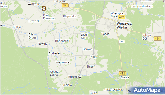 mapa Borowe gmina Wręczyca Wielka, Borowe gmina Wręczyca Wielka na mapie Targeo