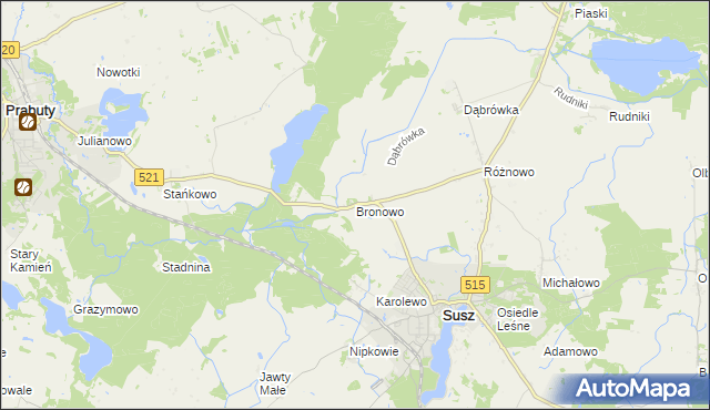 mapa Bronowo gmina Susz, Bronowo gmina Susz na mapie Targeo