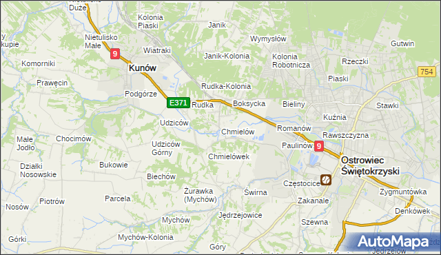 mapa Chmielów gmina Bodzechów, Chmielów gmina Bodzechów na mapie Targeo