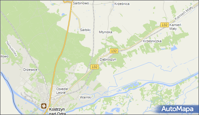 mapa Dąbroszyn gmina Witnica, Dąbroszyn gmina Witnica na mapie Targeo