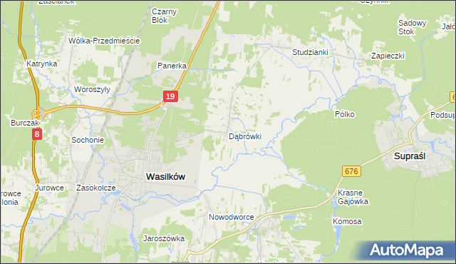 mapa Dąbrówki gmina Wasilków, Dąbrówki gmina Wasilków na mapie Targeo