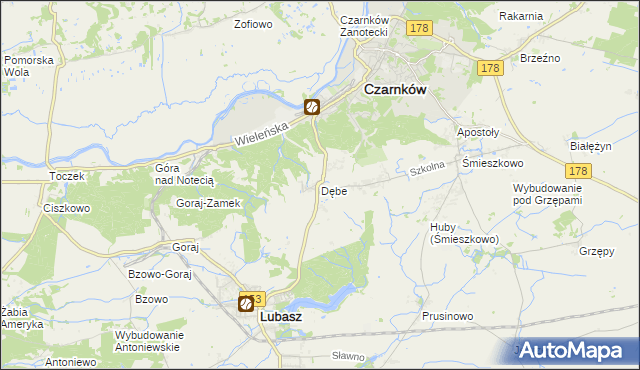 mapa Dębe gmina Lubasz, Dębe gmina Lubasz na mapie Targeo