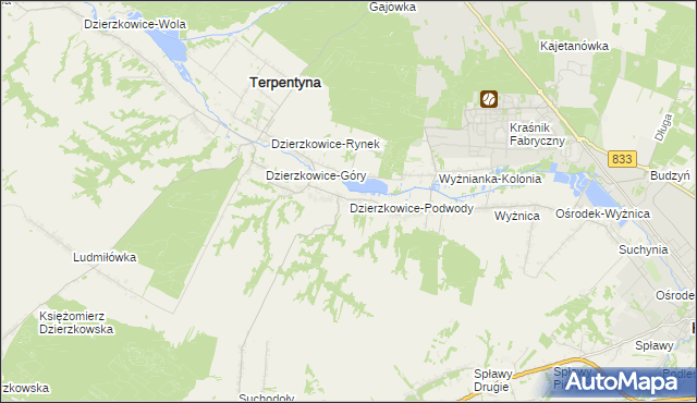 mapa Dzierzkowice-Podwody, Dzierzkowice-Podwody na mapie Targeo