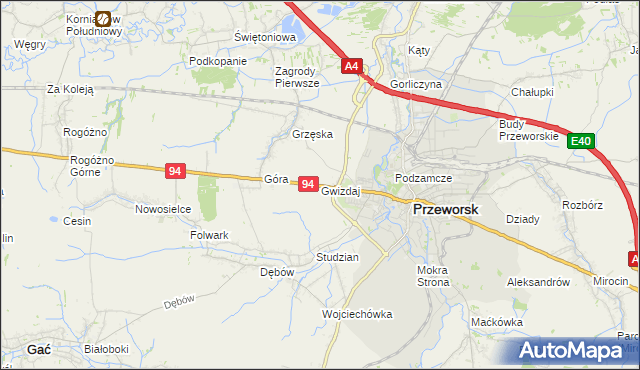 mapa Gwizdaj, Gwizdaj na mapie Targeo