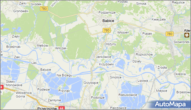 mapa Jankowice gmina Babice, Jankowice gmina Babice na mapie Targeo