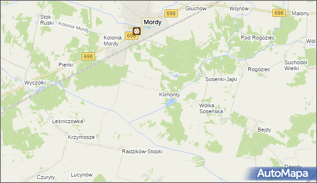 mapa Klimonty gmina Mordy, Klimonty gmina Mordy na mapie Targeo