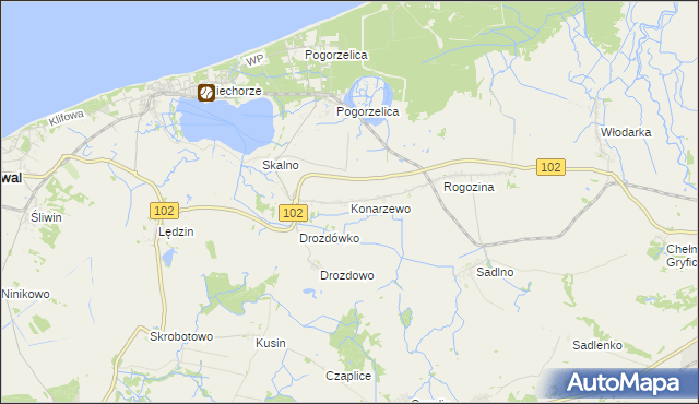 mapa Konarzewo gmina Karnice, Konarzewo gmina Karnice na mapie Targeo