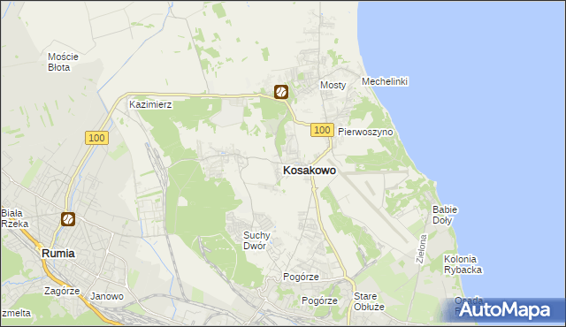 mapa Kosakowo powiat pucki, Kosakowo powiat pucki na mapie Targeo