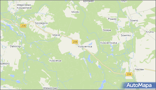 mapa Kościernica gmina Polanów, Kościernica gmina Polanów na mapie Targeo