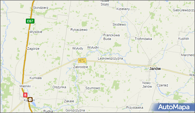 mapa Laskowszczyzna gmina Korycin, Laskowszczyzna gmina Korycin na mapie Targeo