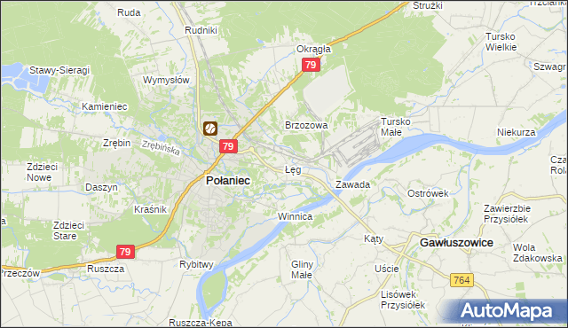 mapa Łęg gmina Połaniec, Łęg gmina Połaniec na mapie Targeo