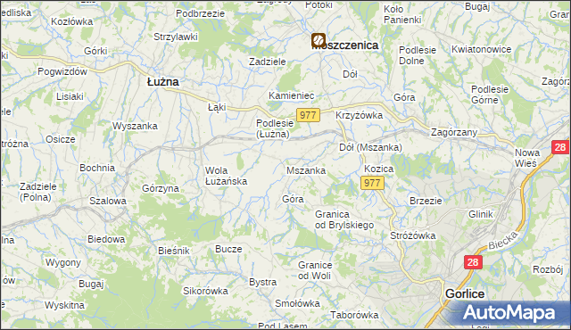 mapa Mszanka gmina Łużna, Mszanka gmina Łużna na mapie Targeo