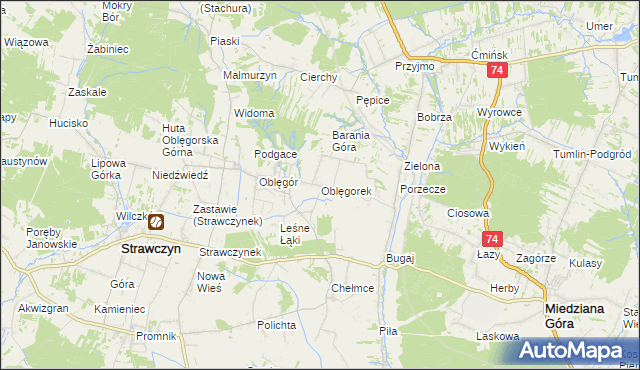 mapa Oblęgorek, Oblęgorek na mapie Targeo