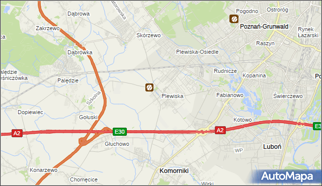 mapa Plewiska gmina Komorniki, Plewiska gmina Komorniki na mapie Targeo