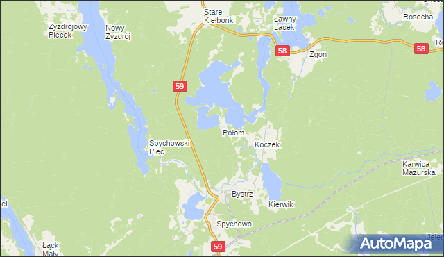 mapa Połom gmina Świętajno, Połom gmina Świętajno na mapie Targeo