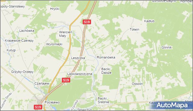 mapa Romanówka gmina Siemiatycze, Romanówka gmina Siemiatycze na mapie Targeo