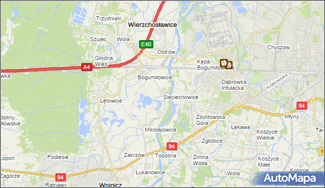 mapa Sieciechowice gmina Wierzchosławice, Sieciechowice gmina Wierzchosławice na mapie Targeo