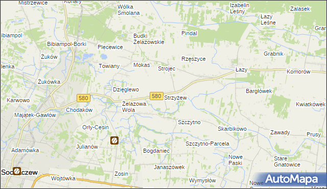 mapa Strzyżew gmina Kampinos, Strzyżew gmina Kampinos na mapie Targeo