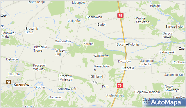 mapa Wacławów gmina Zwoleń, Wacławów gmina Zwoleń na mapie Targeo