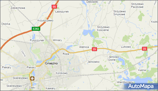 mapa Wełnica gmina Gniezno, Wełnica gmina Gniezno na mapie Targeo