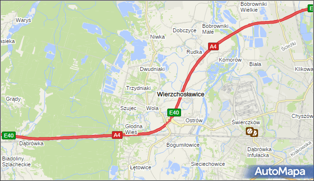 mapa Wierzchosławice powiat tarnowski, Wierzchosławice powiat tarnowski na mapie Targeo