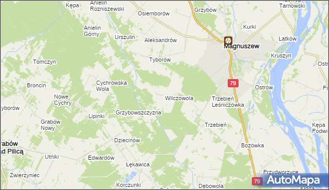 mapa Wilczowola gmina Magnuszew, Wilczowola gmina Magnuszew na mapie Targeo