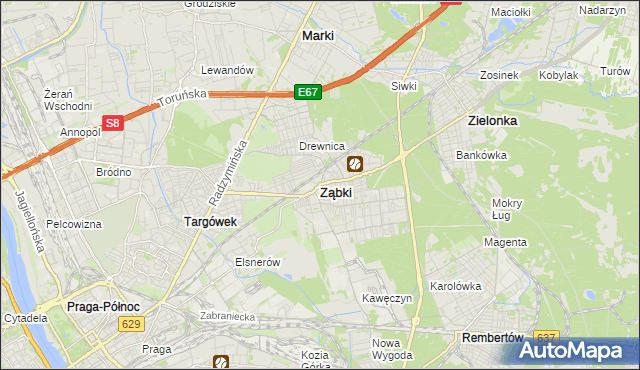 mapa Ząbki powiat wołomiński, Ząbki powiat wołomiński na mapie Targeo