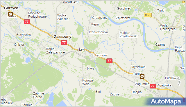 mapa Zbydniów gmina Zaleszany, Zbydniów gmina Zaleszany na mapie Targeo