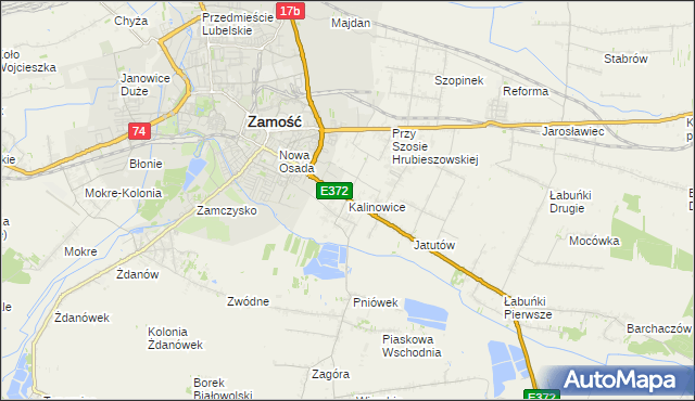 mapa Kalinowice gmina Zamość, Kalinowice gmina Zamość na mapie Targeo
