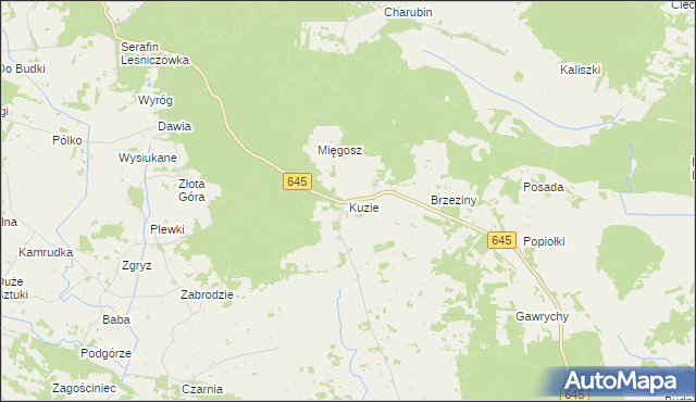 mapa Kuzie gmina Zbójna, Kuzie gmina Zbójna na mapie Targeo