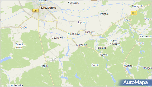 mapa Marzenin gmina Drezdenko, Marzenin gmina Drezdenko na mapie Targeo
