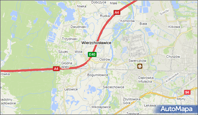 mapa Ostrów gmina Wierzchosławice, Ostrów gmina Wierzchosławice na mapie Targeo