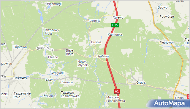 mapa Piła-Młyn gmina Jeżewo, Piła-Młyn gmina Jeżewo na mapie Targeo