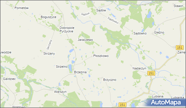 mapa Płoszkowo gmina Dolice, Płoszkowo gmina Dolice na mapie Targeo