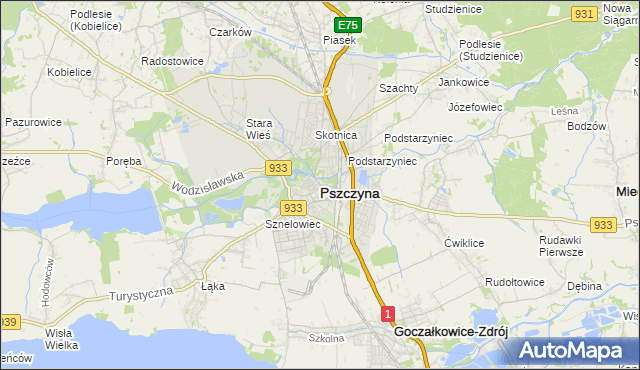 mapa Pszczyny, Pszczyna na mapie Targeo