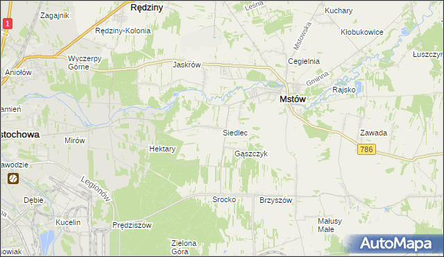 mapa Siedlec gmina Mstów, Siedlec gmina Mstów na mapie Targeo