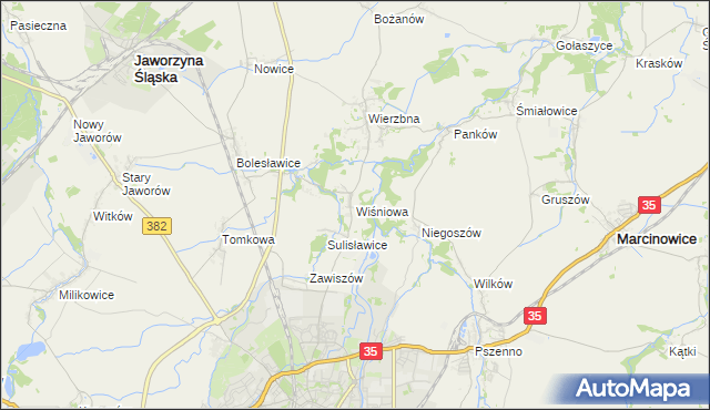 mapa Wiśniowa gmina Świdnica, Wiśniowa gmina Świdnica na mapie Targeo