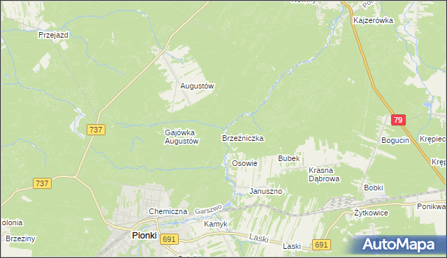 mapa Bażantarnia gmina Pionki, Bażantarnia gmina Pionki na mapie Targeo