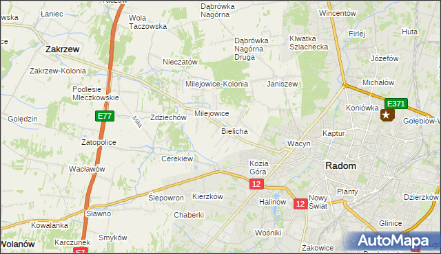 mapa Bielicha, Bielicha na mapie Targeo
