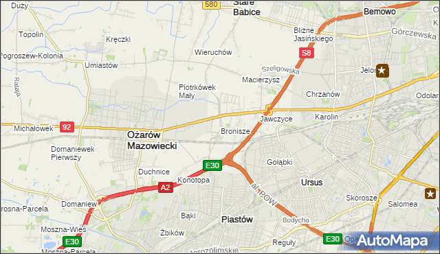 mapa Bronisze gmina Ożarów Mazowiecki, Bronisze gmina Ożarów Mazowiecki na mapie Targeo