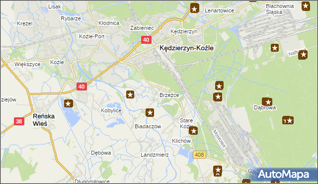 mapa Brzeźce gmina Bierawa, Brzeźce gmina Bierawa na mapie Targeo