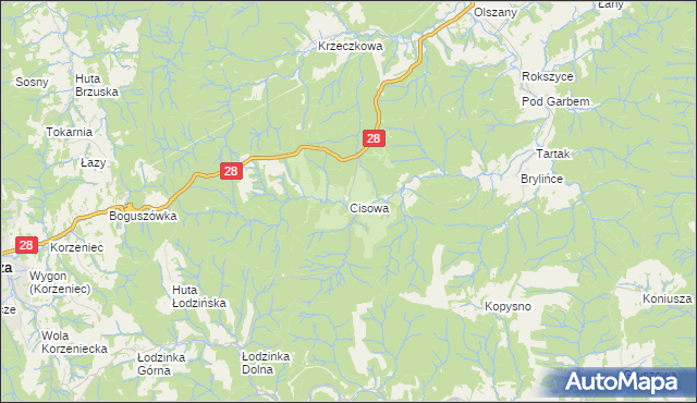 mapa Cisowa gmina Krasiczyn, Cisowa gmina Krasiczyn na mapie Targeo