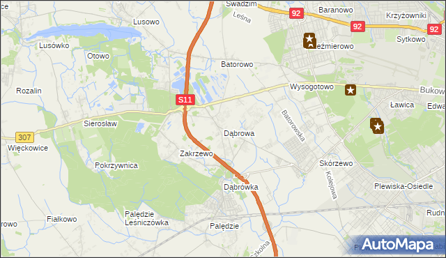 mapa Dąbrowa gmina Dopiewo, Dąbrowa gmina Dopiewo na mapie Targeo