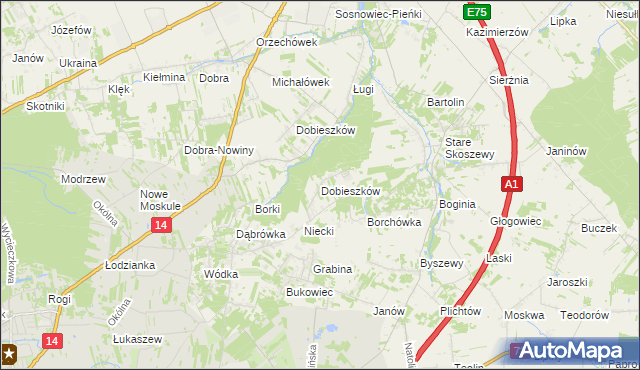 mapa Dobieszków gmina Nowosolna, Dobieszków gmina Nowosolna na mapie Targeo