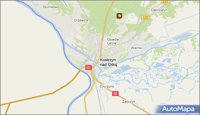 mapa Kostrzyn nad Odrą, Kostrzyn nad Odrą na mapie Targeo