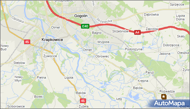 mapa Obrowiec gmina Gogolin, Obrowiec gmina Gogolin na mapie Targeo