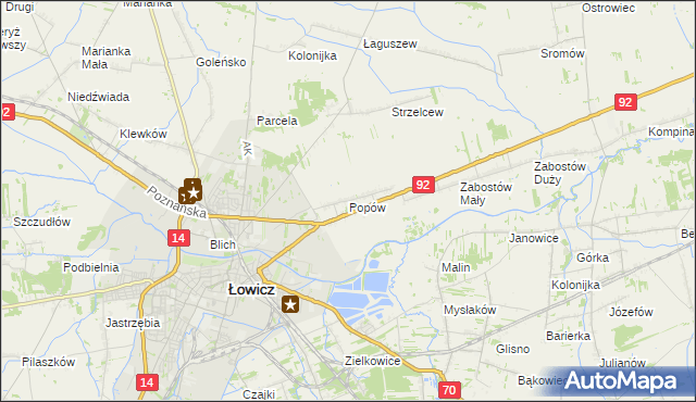 mapa Popów gmina Łowicz, Popów gmina Łowicz na mapie Targeo